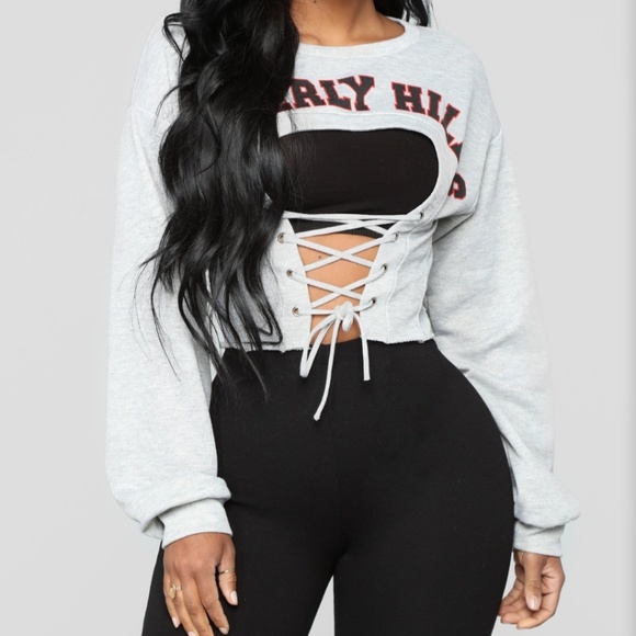Fashion Nova Tops - Beverly Hills Sweatshirt - Heather Grey